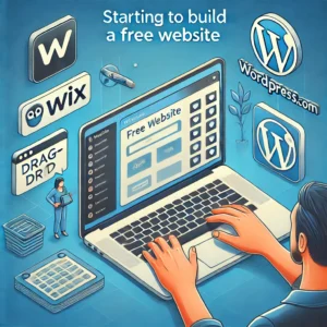 אדם מתחיל בבניית אתר באמצעות פלטפורמות כמו Wix או WordPress.com